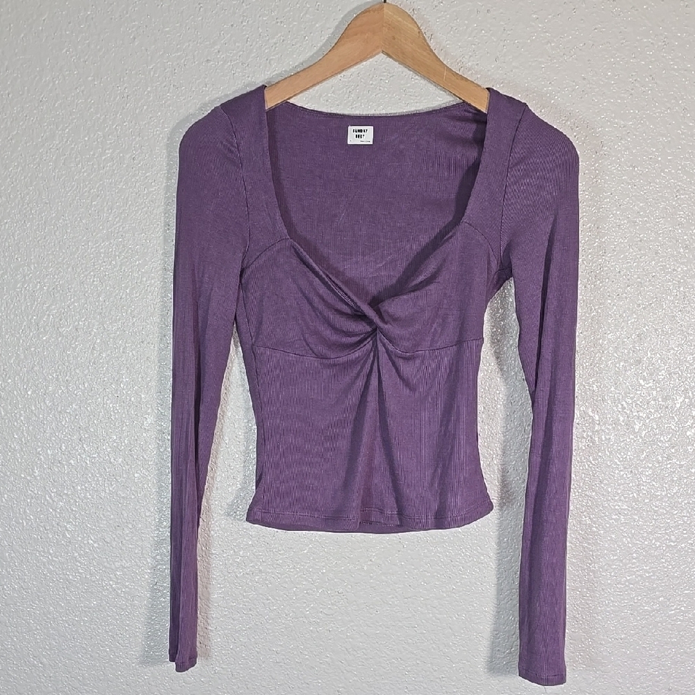 Aritzia Purple Twist-Front Long Sleeve Top